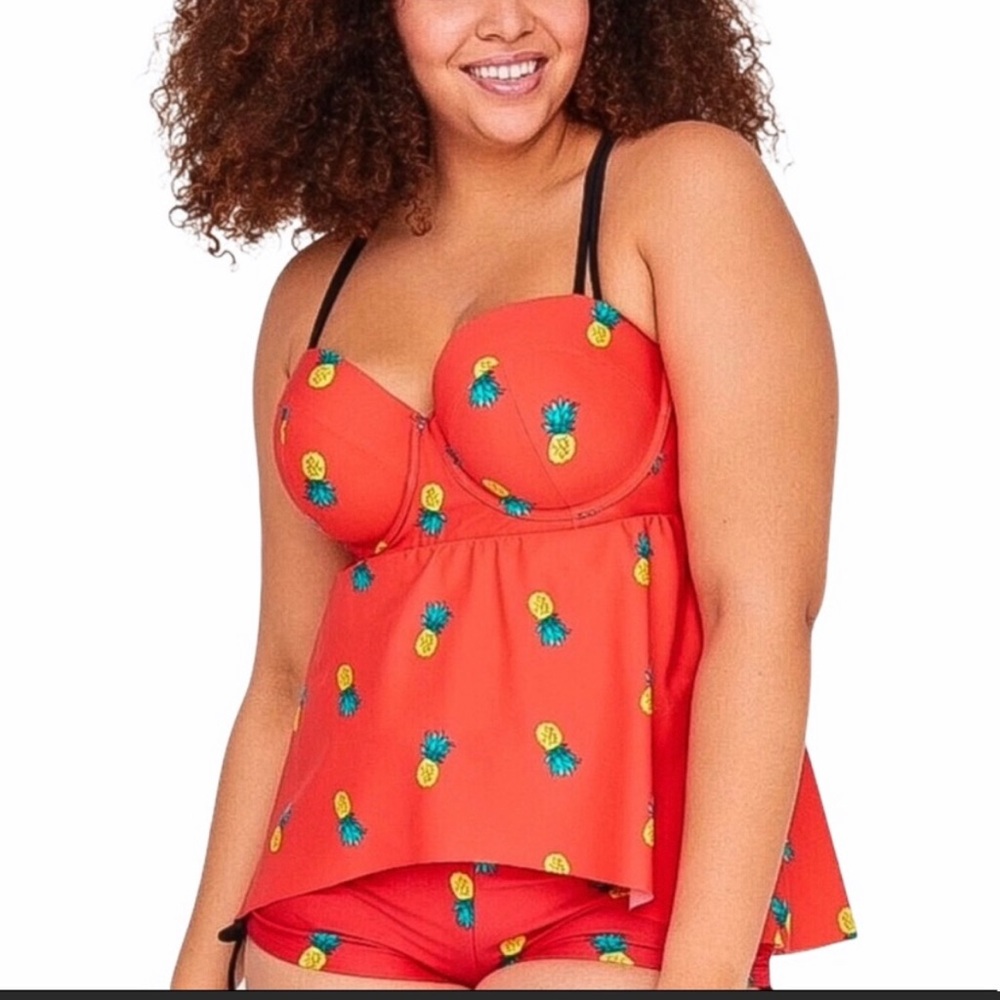 Lane Bryant Hi-Lo Coral Pineapple Swim Set EUC